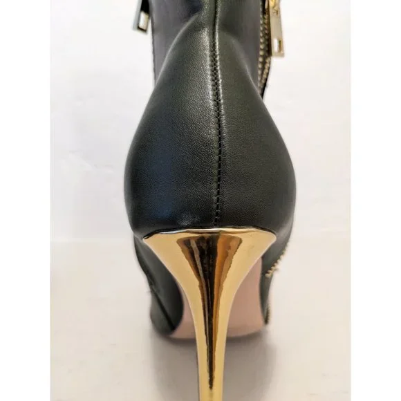 CATHERINE MALANDRINO Gold Stiletto Heel Zipper Detail Olive Green Ankle Boot Sz8 - Picture 12 of 12
